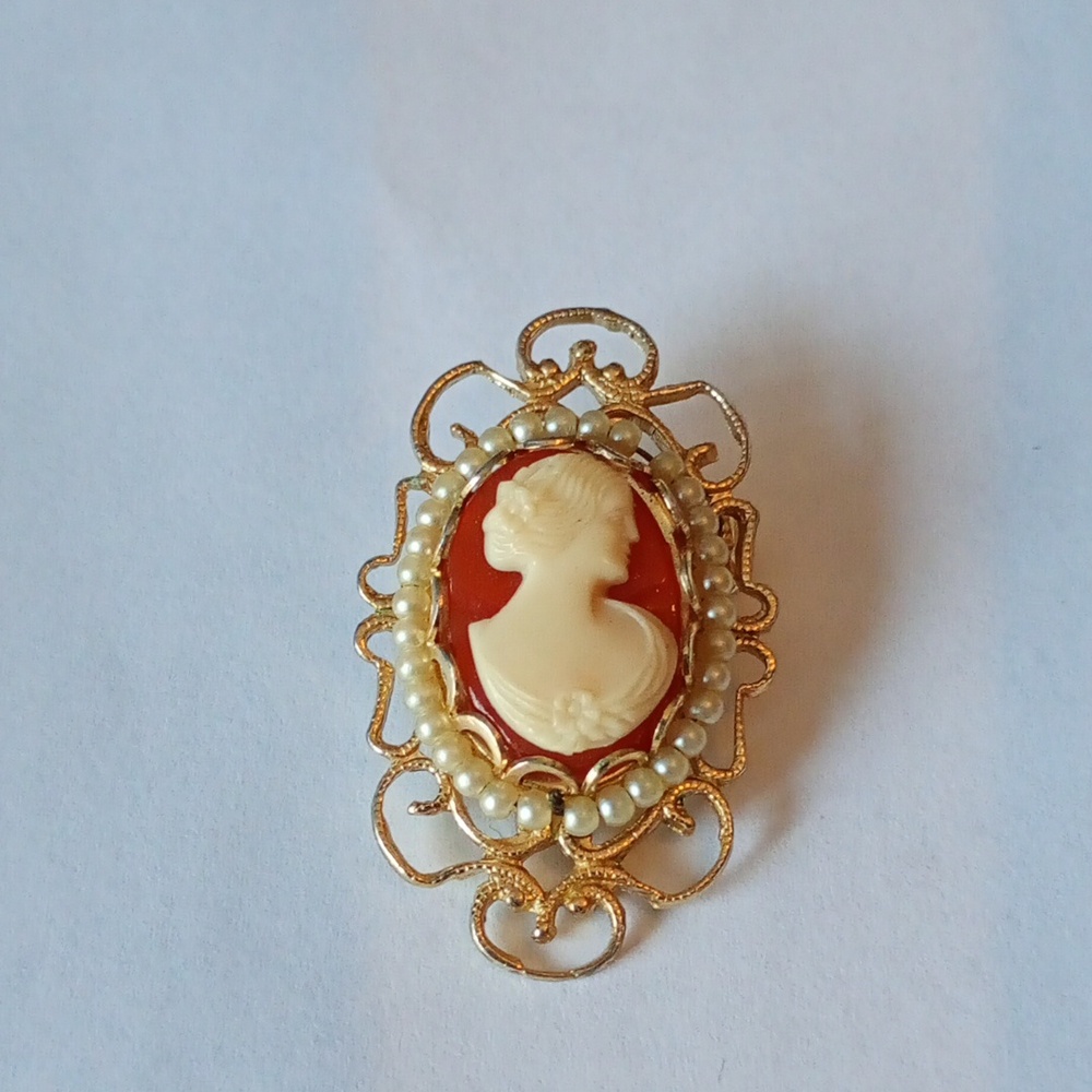 Vintage Gold and Cream Cameo Brooch